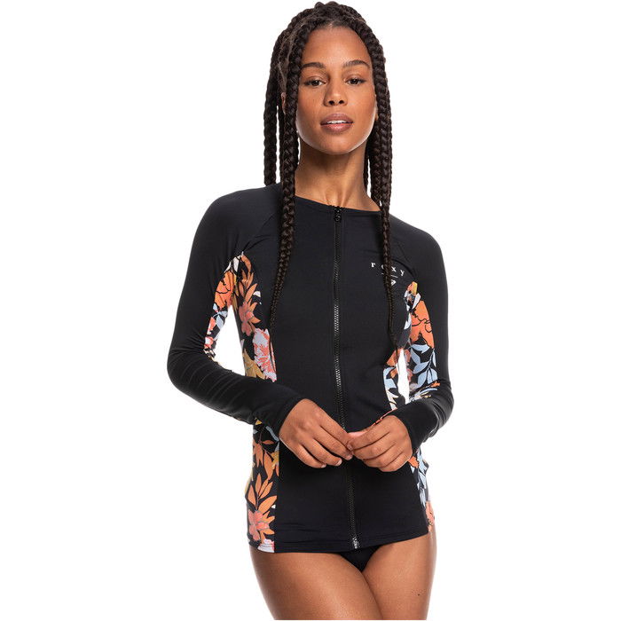 2022 Roxy Womens Beach Classic Front Zip Long Sleeve Rash Vest ERJWR03559 Wetsuit Outlet